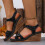 Women's Black Wedge Beach Sandals Adjustable Strap EU38 6