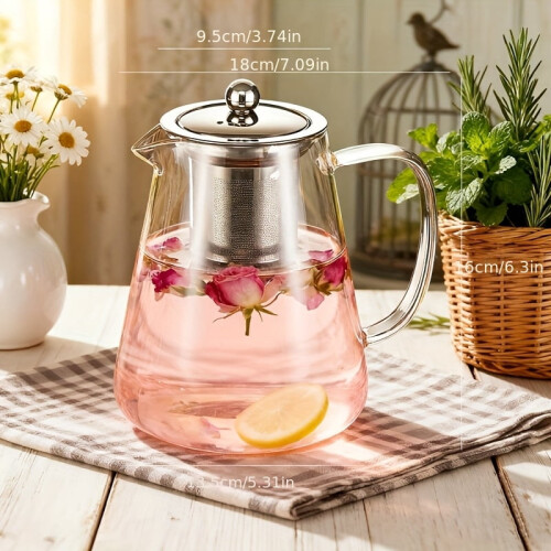 Glass Teapot with Stainless Steel Infuser 43 oz 2