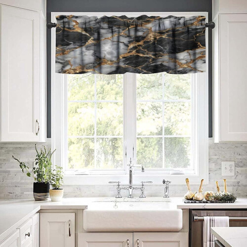 Marble Valance Curtains White Black Jade Foil Texture 1