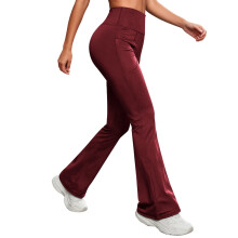 Women's High-Waisted Wine Flare Yoga Pants with Pockets XL