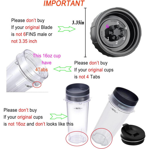 Nutri Ninja Blender 6-Fin Male Blade Replacement Small 3.35 1