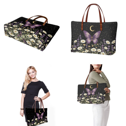 Butterfly Daisy Moon PU Leather Handbag Set with Waterproof 1
