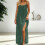 Women's sleeveless backless cami dress green flowy split hem 7