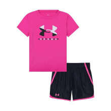(6-7 Years, Pink) Under Armour Girls Polyester Blend T-Shirt & Shorts Set