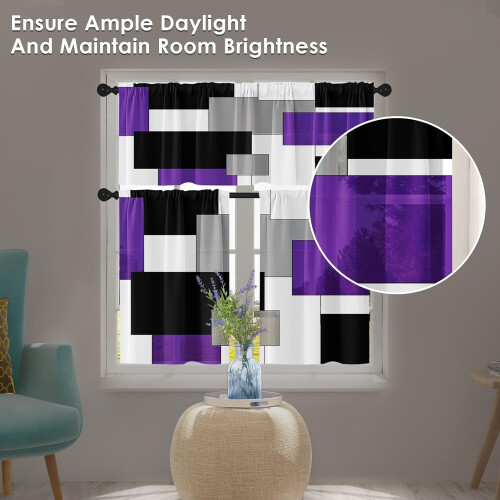Purple and Grey Kitchen Curtains Set 36 inch 2