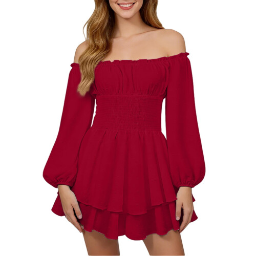 Women's Off-Shoulder Chiffon Dress Red L 1