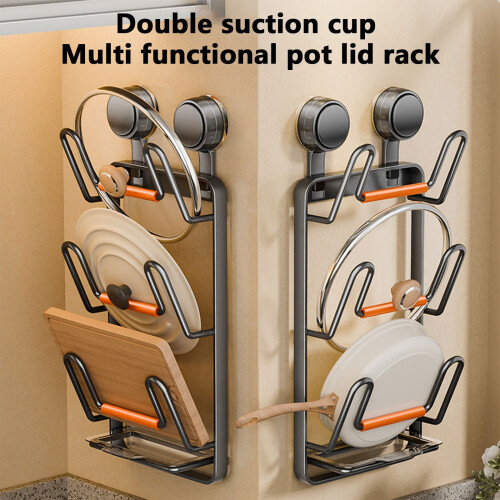 Pot Lid Storage Rack with U-Shaped Slots and Drip Tray 2
