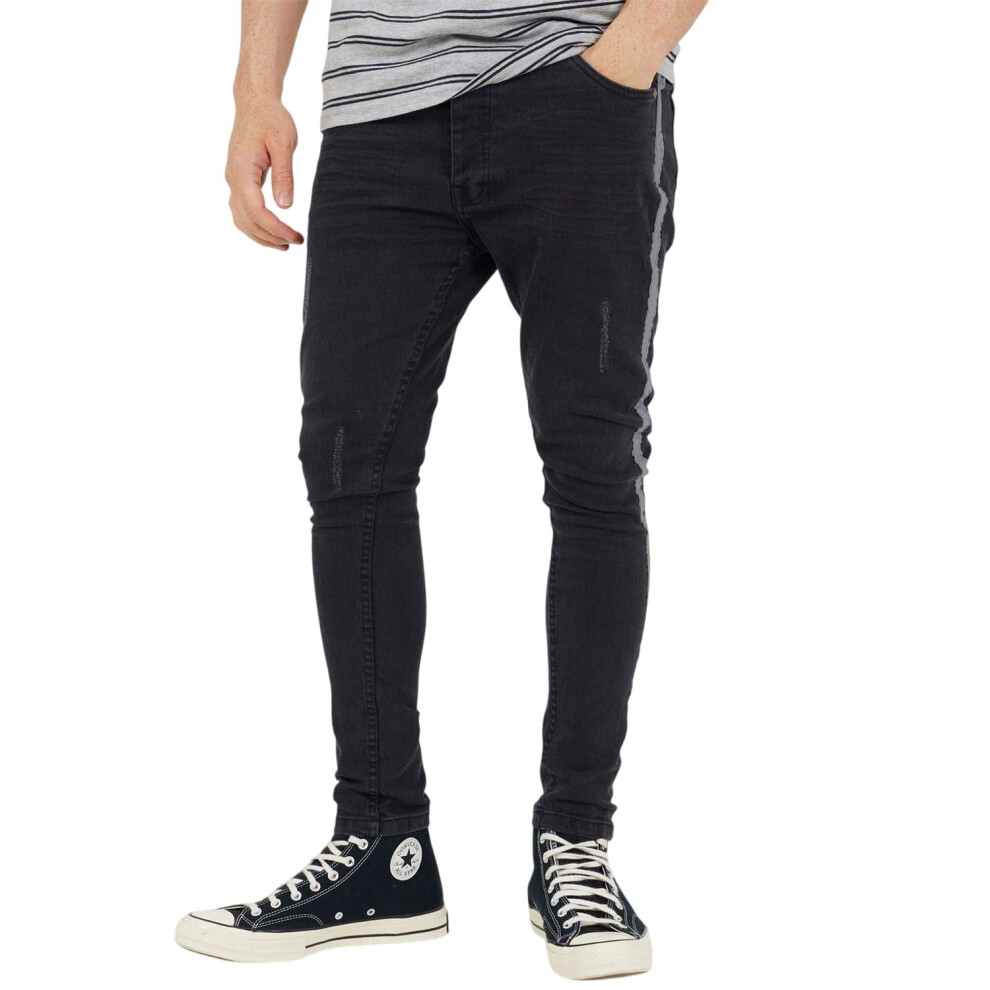 Brave Soul (32L, Charcoal) Mens Denim Button Fly Skinny Jeans