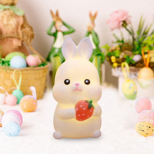 Bunny Night Light - Easter Bunny Figurines - 3.14x3.93in - Button Battery Powered - Strawberry 2