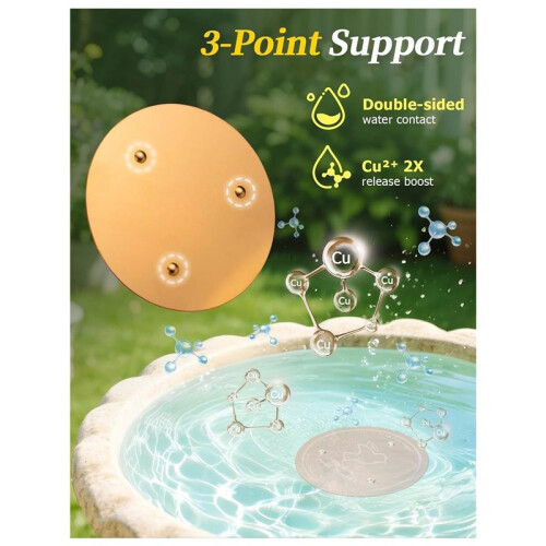 4 Pcs 4'' Bird Bath Copper Disk, 0.6mm Thick Reinforced 99.99% Pure Copper Disc Birdbath Purification Disc with Support 1