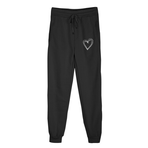 Women's Fleece-Lined Joggers Solid Heart Print 1 Pair 2
