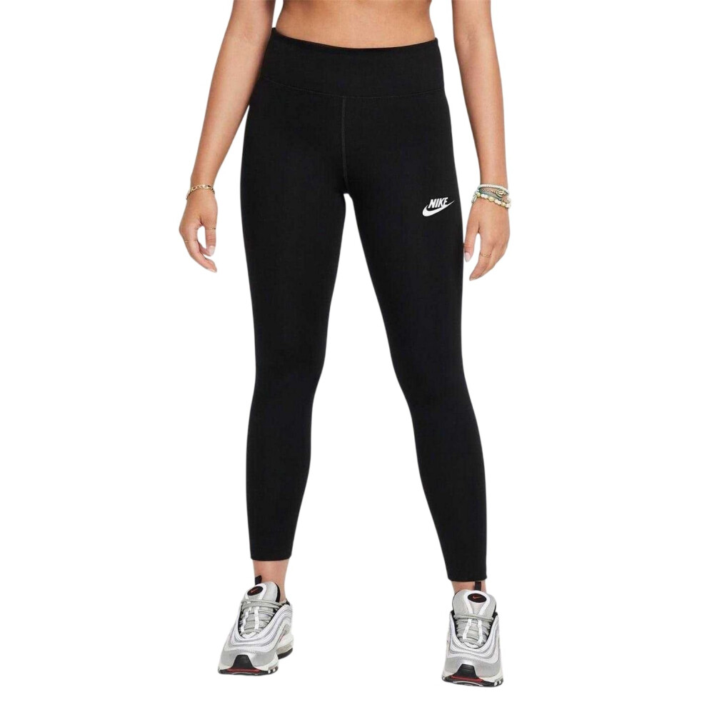 Nike (11-12 Years, Black/White) Girls Sportswear Essential Fitted Leggings