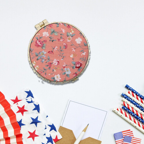 Makeup Mirror Compact Round Floral Satin 2.75 Inch 1