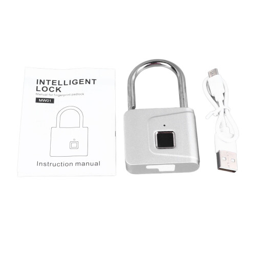 Fingerprint Padlock Smart Keyless Lock Silver 3.15x4.72in 1