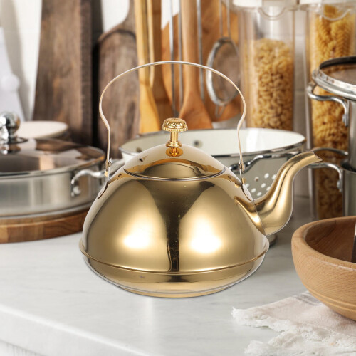 Golden Metal Tea Kettle with Handle and Removable Infuser 1