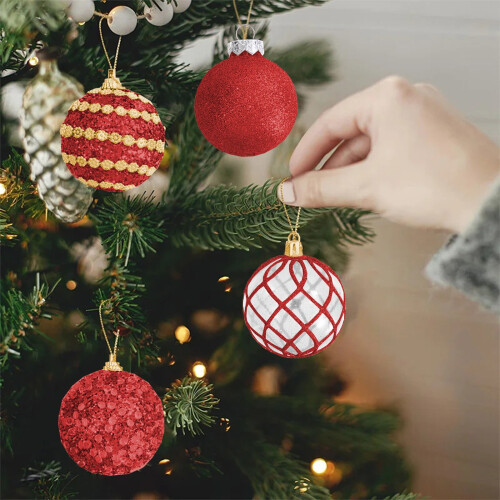 Red Sparkling Christmas Ball Set Plastic 12 pcs 1