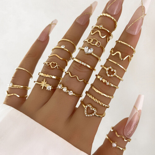 Stackable Knuckle Rings for Women Gold 28-Piece 1