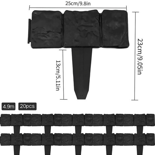 Tuinrandafwerking van zwart plastic met steeneffect, 10 meter 1