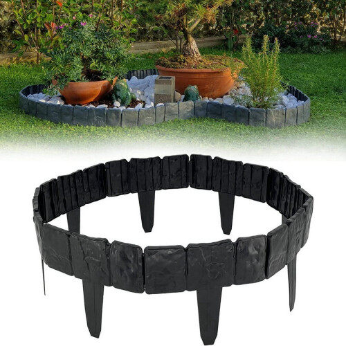 Tuinrandafwerking van zwart plastic met steeneffect, 10 meter 2
