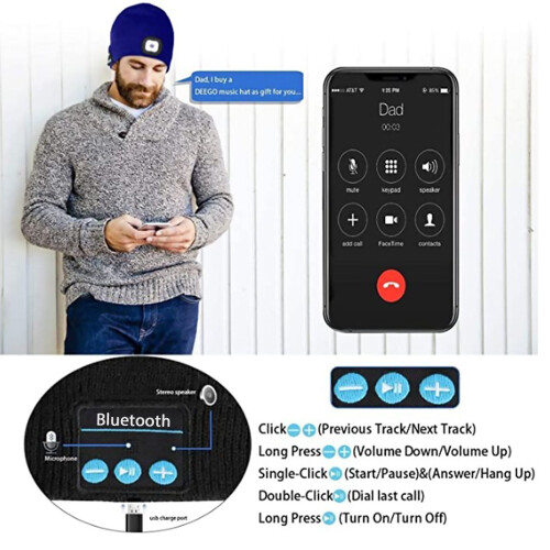 Bluetooth čiapka s LED svetlometom modrá 1