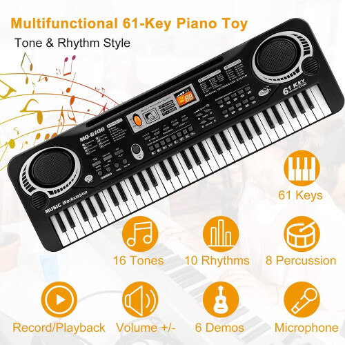 Digital Piano Keyboard 61 Keys with Microphone for Beginners 2