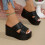 Women's Platform Wedge Sandals Round Toe Woven Thick Sole 4