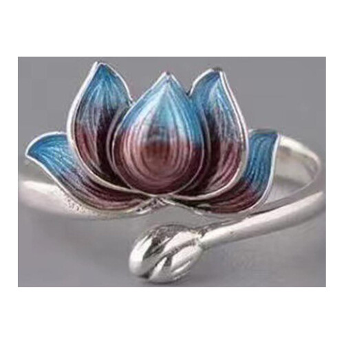 Adjustable Alloy Retro Open Ring Blue Silver Plated 1
