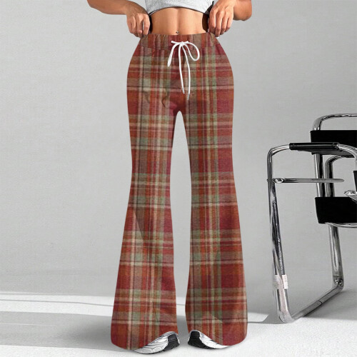 Women's Plaid Flared Pants with Drawstring Waist XXL 1