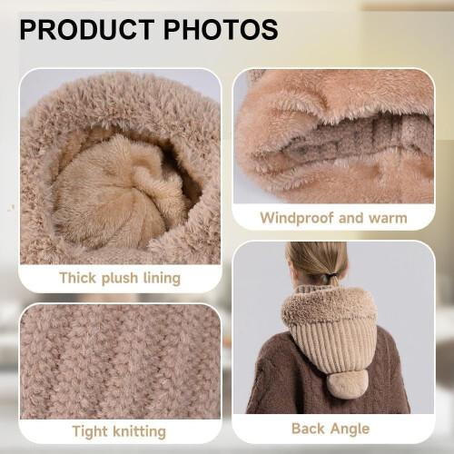 Damen-Strickmütze mit Kapuzenschal und Handschuhen (Set) 2