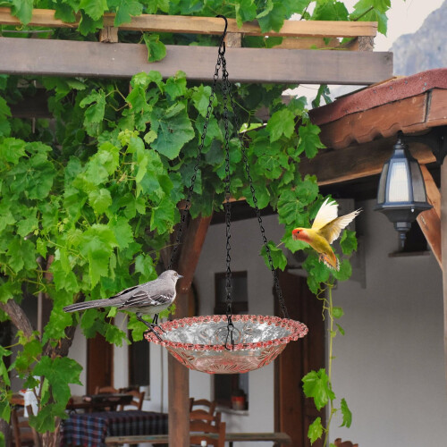 Hanging Bird Bath Outdoor Plastic Garden Decor 1 Pack Red 2