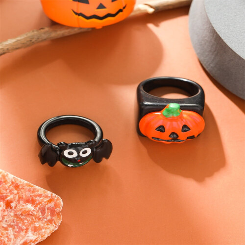 Bat Pumpkin Plastic Rings for Halloween Birthday 2 pcs 1