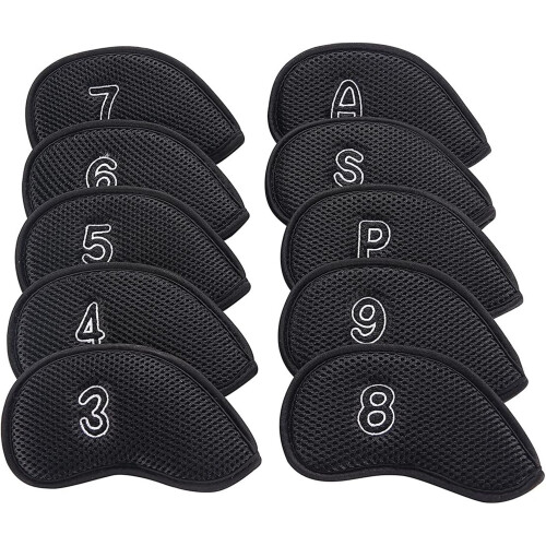 Golf Iron Head Covers Mesh Style Black 10 Pcs 1