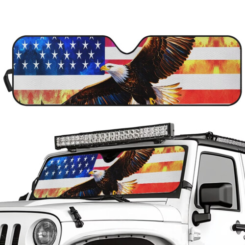 Bald Eagle US Flag Windshield Sunshade for Jeep Wrangler TJ 1