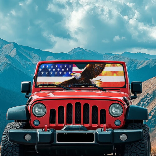 Bald Eagle US Flag Windshield Sunshade for Jeep Wrangler TJ 2
