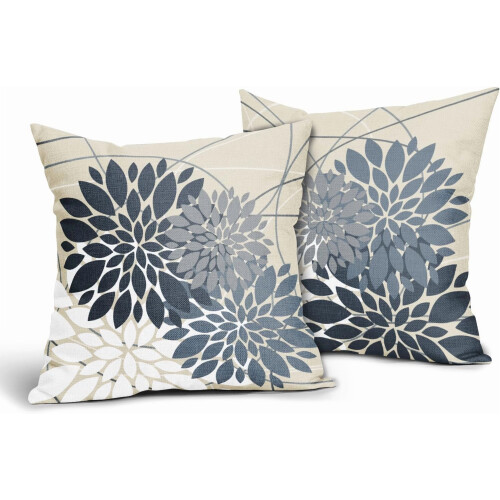 Conjunto de 2 capas de almofada florais em azul acinzentado, 40x40 cm (16x16 polegadas). 1