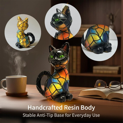 Lampe chat vintage LED en vitrail, veilleuse alimentée par USB 1