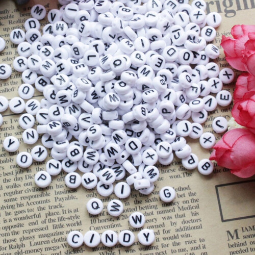 Acrylic Letter Beads Round A Black White 1000Pcs 1