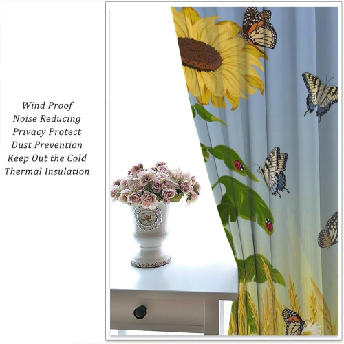 Sunflower Curtains with Butterflies Yellow Rustic Blackout 2