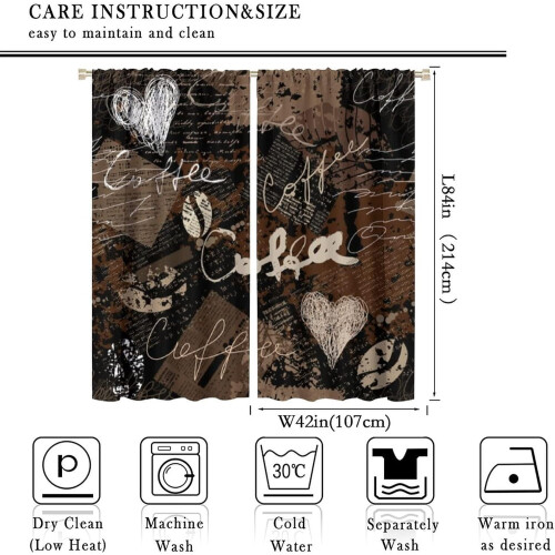 Coffee Graffiti Kitchen Curtains Vintage Brown 2 Panels 1