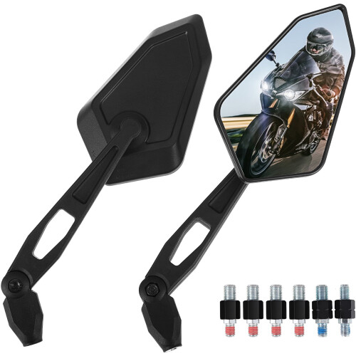 Motorcycle Rear View Mirrors Black Adjustable Rotatable 1 1