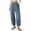 Women's Navy Blue Casual Cropped Pants with Pockets M 5