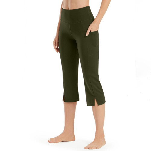 Women's High Waist Stretch Capri Pants Lightweight Solid 2