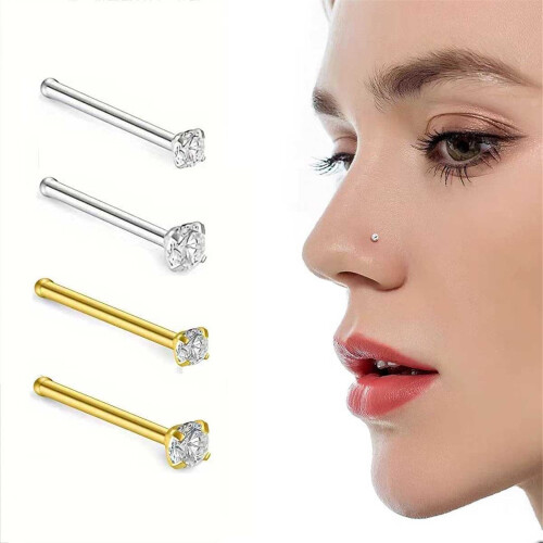 Stainless Steel Zircon Nose Studs 4 pcs 1.5–3mm 1