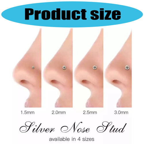 Stainless Steel Zircon Nose Studs 4 pcs 1.5–3mm 2