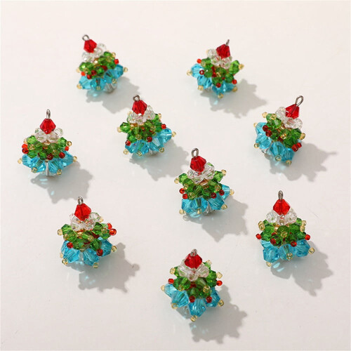 Christmas Tree Glass Crystal Beaded Charms 5 pcs 1