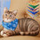 3D Cat Stuffed Throw Pillow with 5 Replaceable Scarves 6