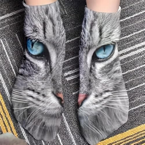Chaussettes à motif chat, impression 3D réaliste, 1 paire 2