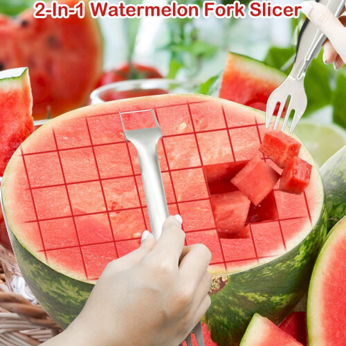 Stainless Steel Watermelon Slicer and Fork 2-in-1 1