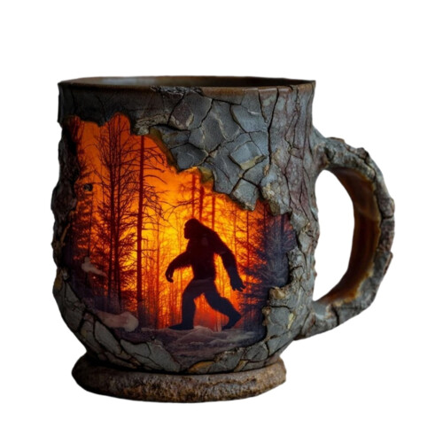 Mug Feu de forêt, thème Sasquatch, style camping vintage 1