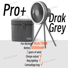 (Pro MAX dark gray 2) 10000mAh Camping Fan Rechargeable Desktop Portable Circulator Wireless Ceiling Fan With Power Bank LED Lighting Tripod